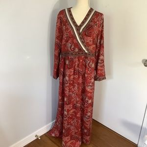 NWT MAX WOMAN BOHO USA 14 WRAP MAXI DRESS TERRACOTTA PAISLEY BUSINESS CASUAL